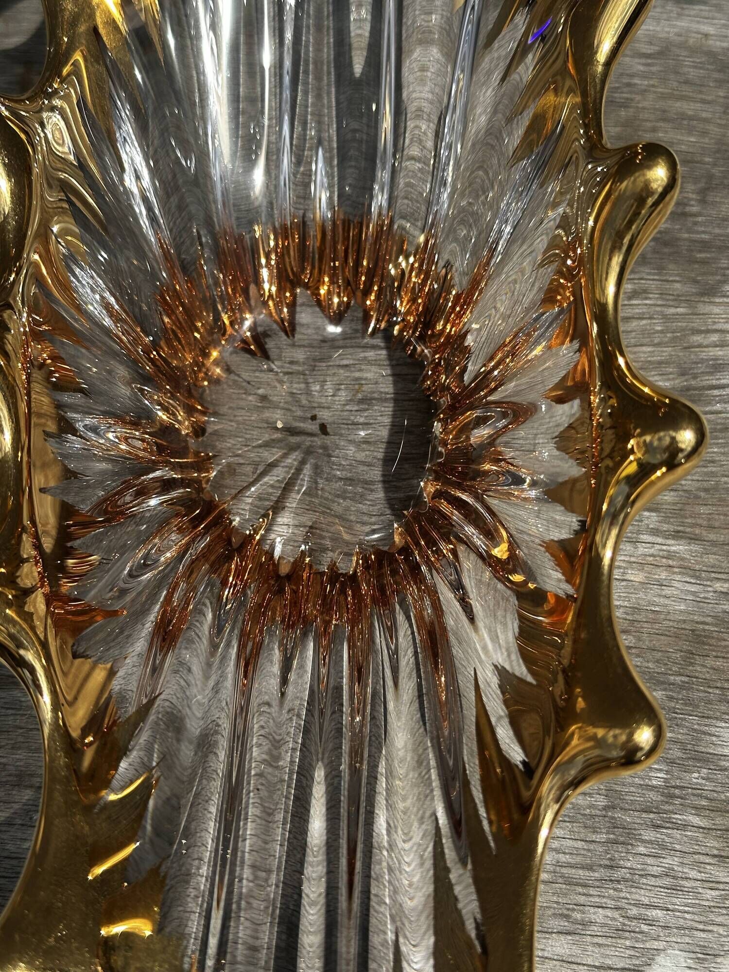 Centre de table / vide poche vintage cristal cofrac transparent et or - 60´