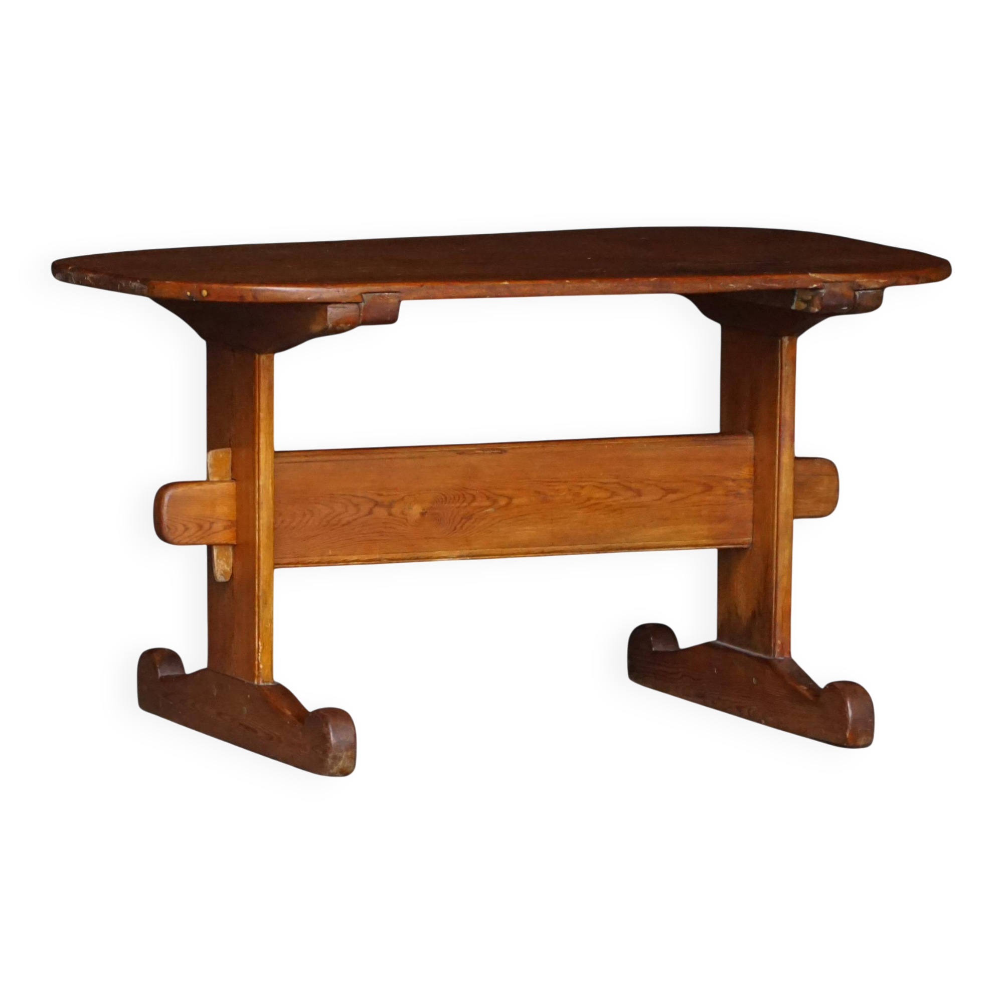 Primitive Swedish oval dining table in pine, early 20th century.