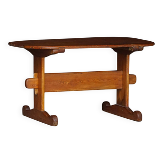 Primitive Swedish oval dining table in pine, early 20th century.