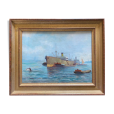 HSP Marine Orientalist port boat signed around 1950 + frame