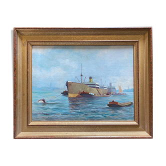 HSP Marine Orientalist port boat signed around 1950 + frame