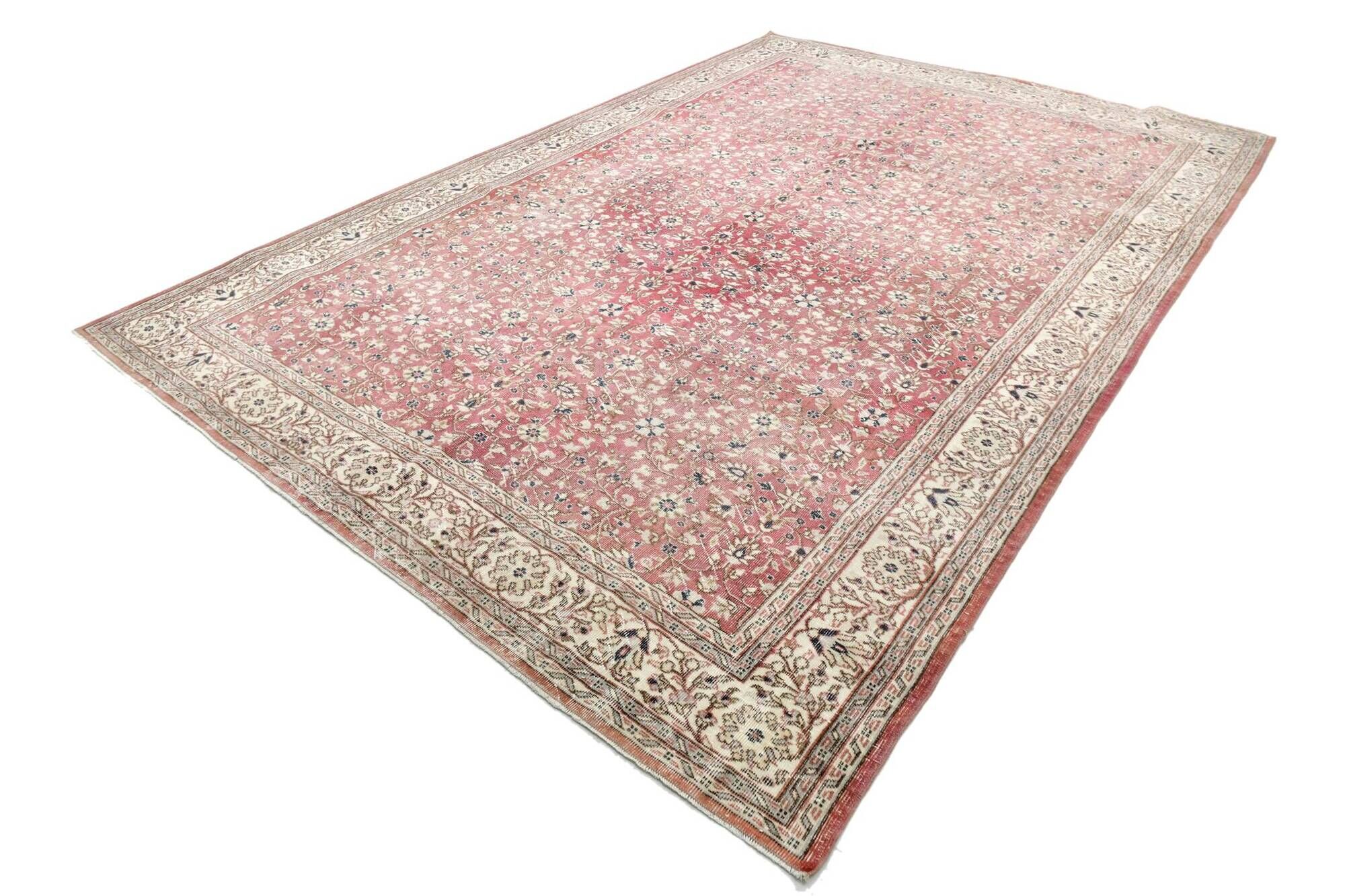 Red & Navy Blue Floral Vintage Persian Rug