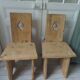2 vintage chairs in brutalist style made of pitch pine with a waxed finish.
