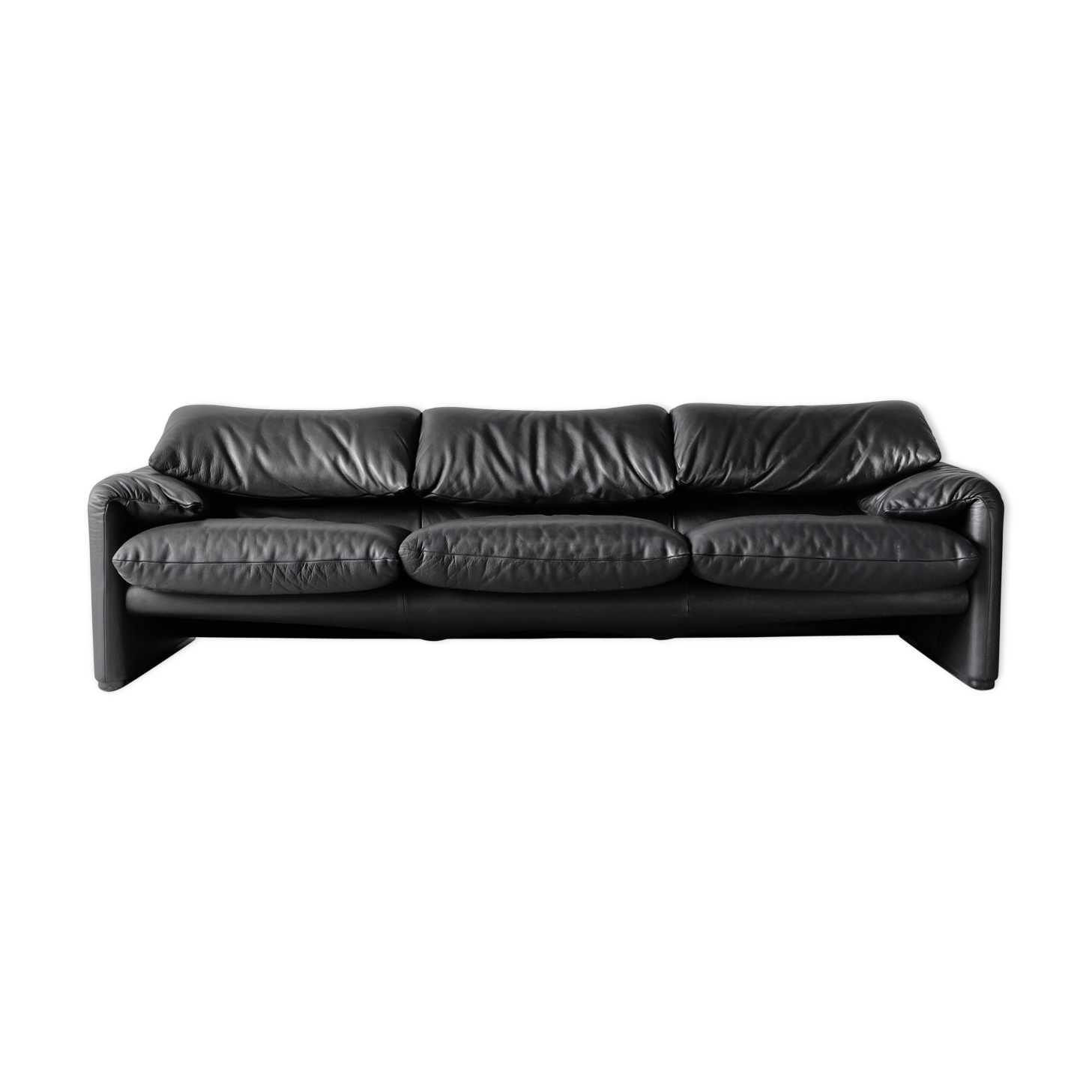 Maralunga black leather sofa 3 seater, Vico Magistretti for Cassina