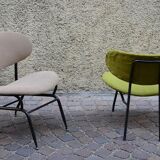 Set of two chairs in painted metal and fabric, Italy, 1950