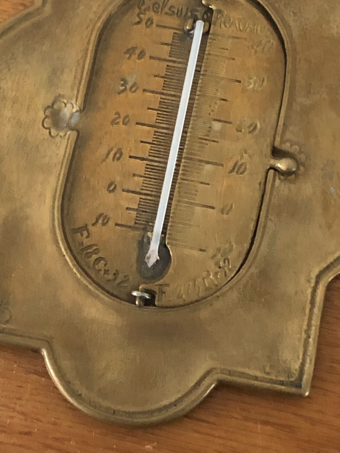 Vintage Brass Hanging Thermometer