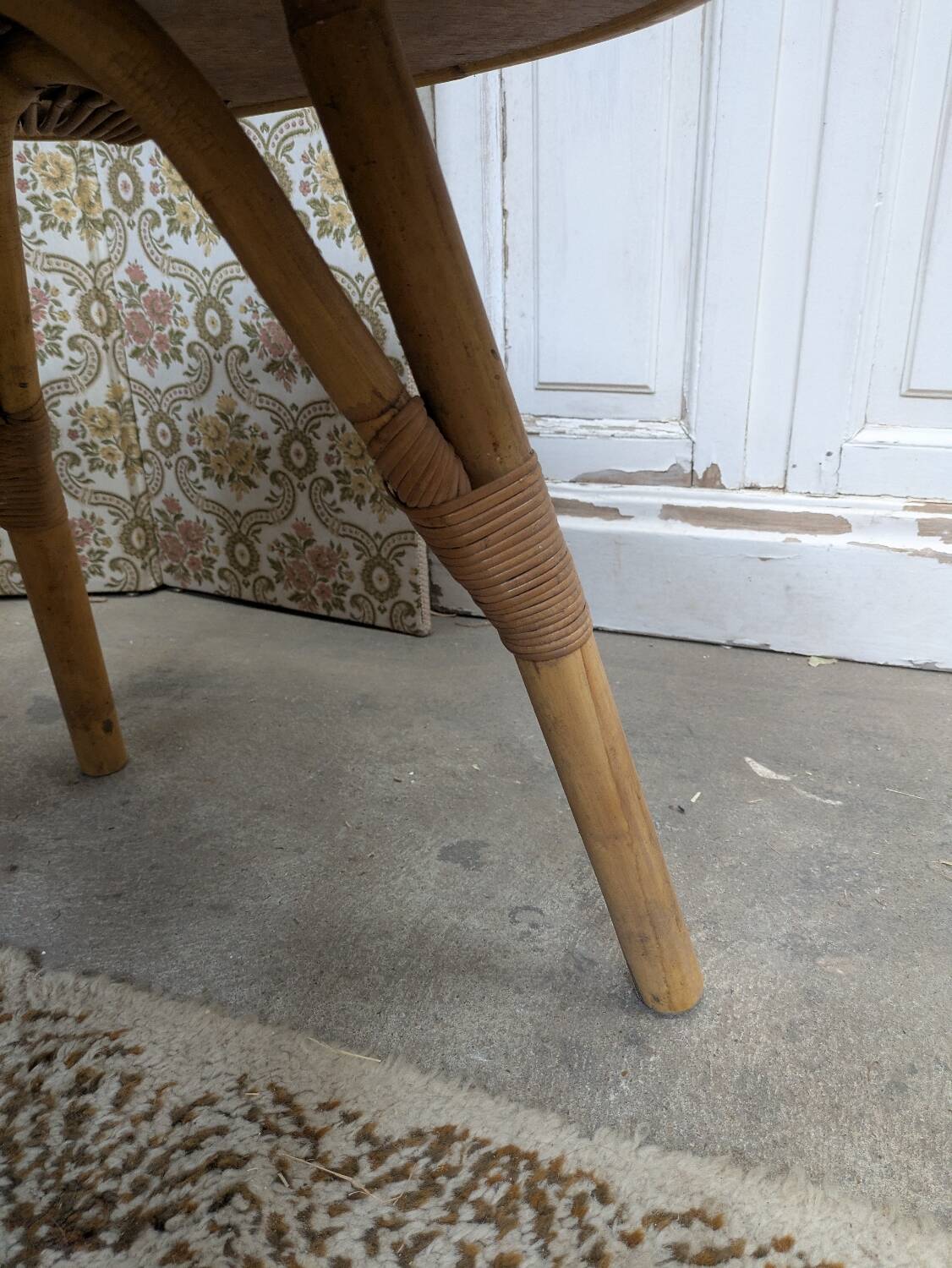 Rattan and glass coffee table