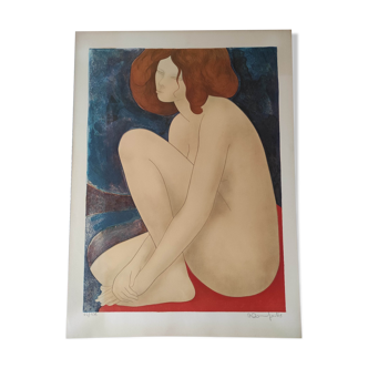 Woman with red hair" hand-signed lithograph Alain Bonnefoit