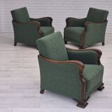 1950s, Danish relax chair, green furniture blend wool fabric, beech wood.
