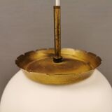Old hanging lamp in milky white opal glass and brass top/suspension. Danish design 1930s