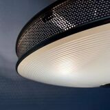 Metal ceiling pendant lamp, made of glass and metal, German mid-century modern style, 1960s.