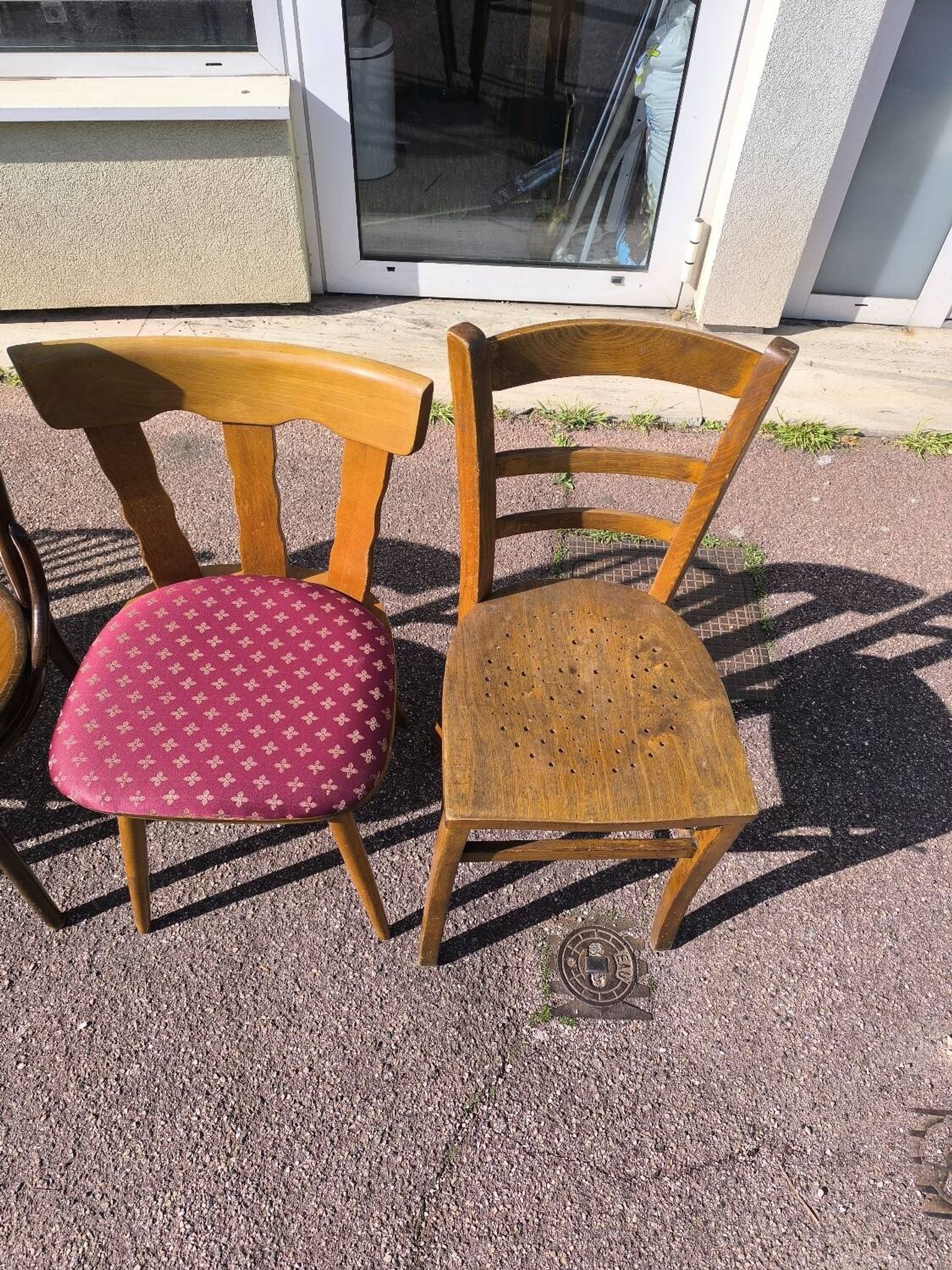 Set of 6 mismatched vintage wooden bistro chairs