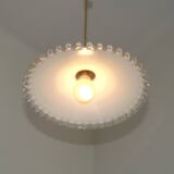 Vintage French White Opaline Glass Pendant Light Clear Glass Edge 5407