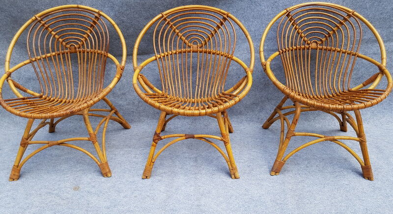 Set de 3 fauteuils rotin corbeille adulte
