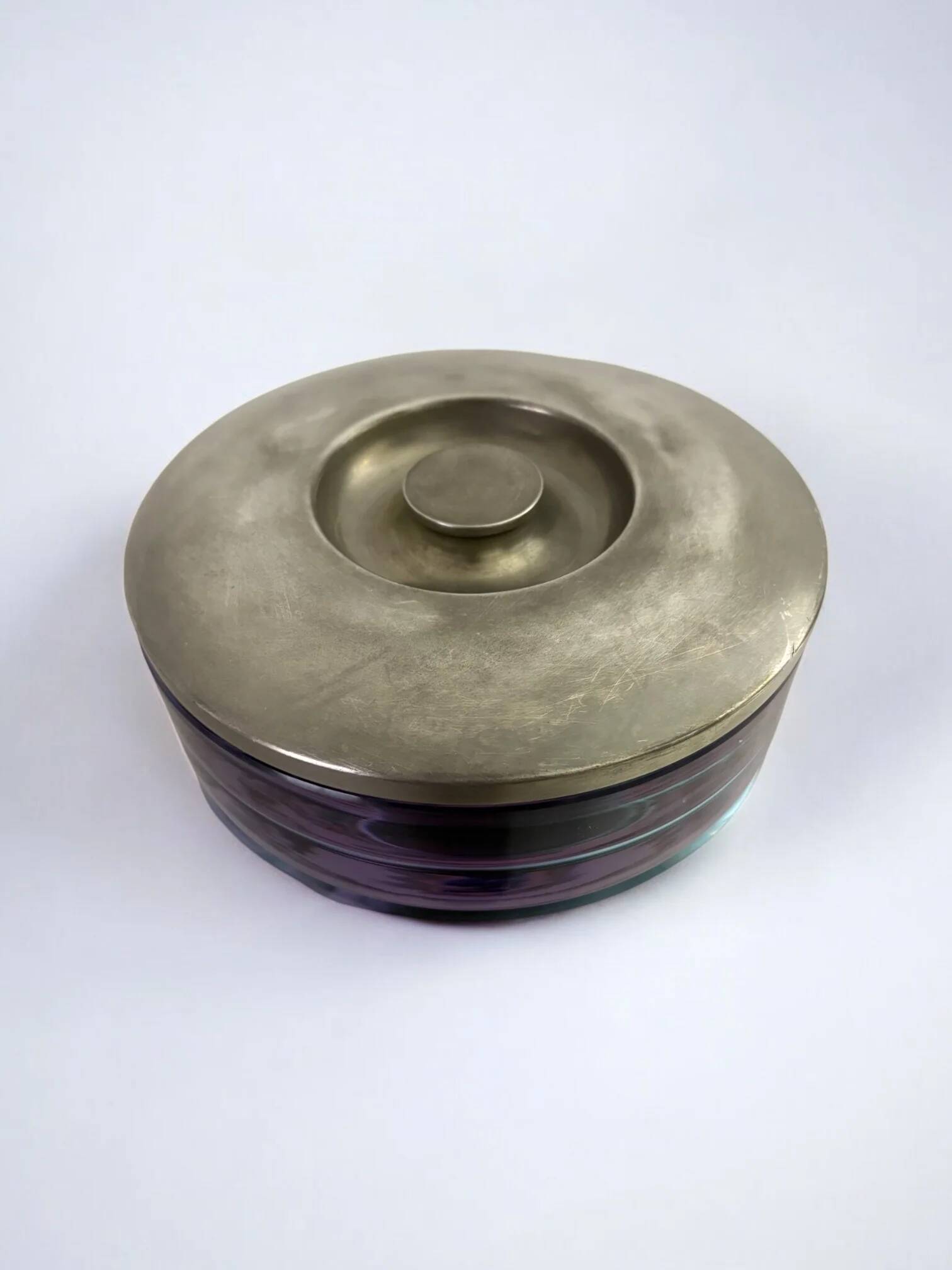 Sergio Asti purple Murano glass & inox vanity box for Arnolfo di Cambio, Italy 1970s