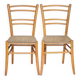 Pair of wooden chairs with vintage rope seats, vintage rope chairs