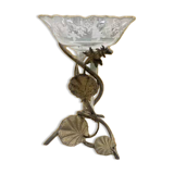 Antique bronze and brass mounted vase with engraved glassware