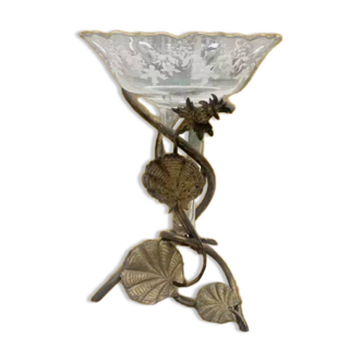 Antique bronze and brass mounted vase with engraved glassware