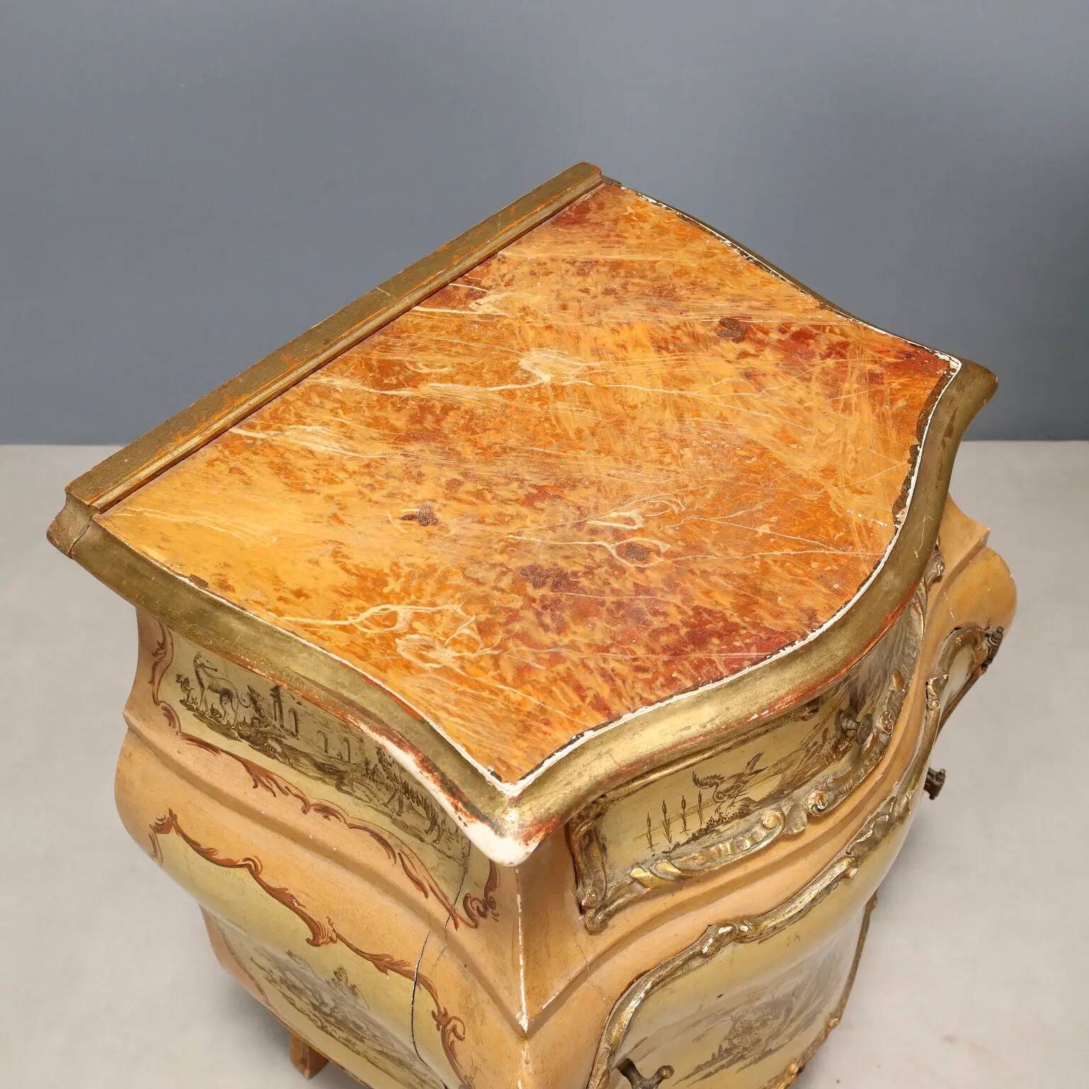 Antique bedside tables in Baroque style, wooden, Italy, 20th century.