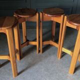 Suite of 4 1970 pine stools with wings