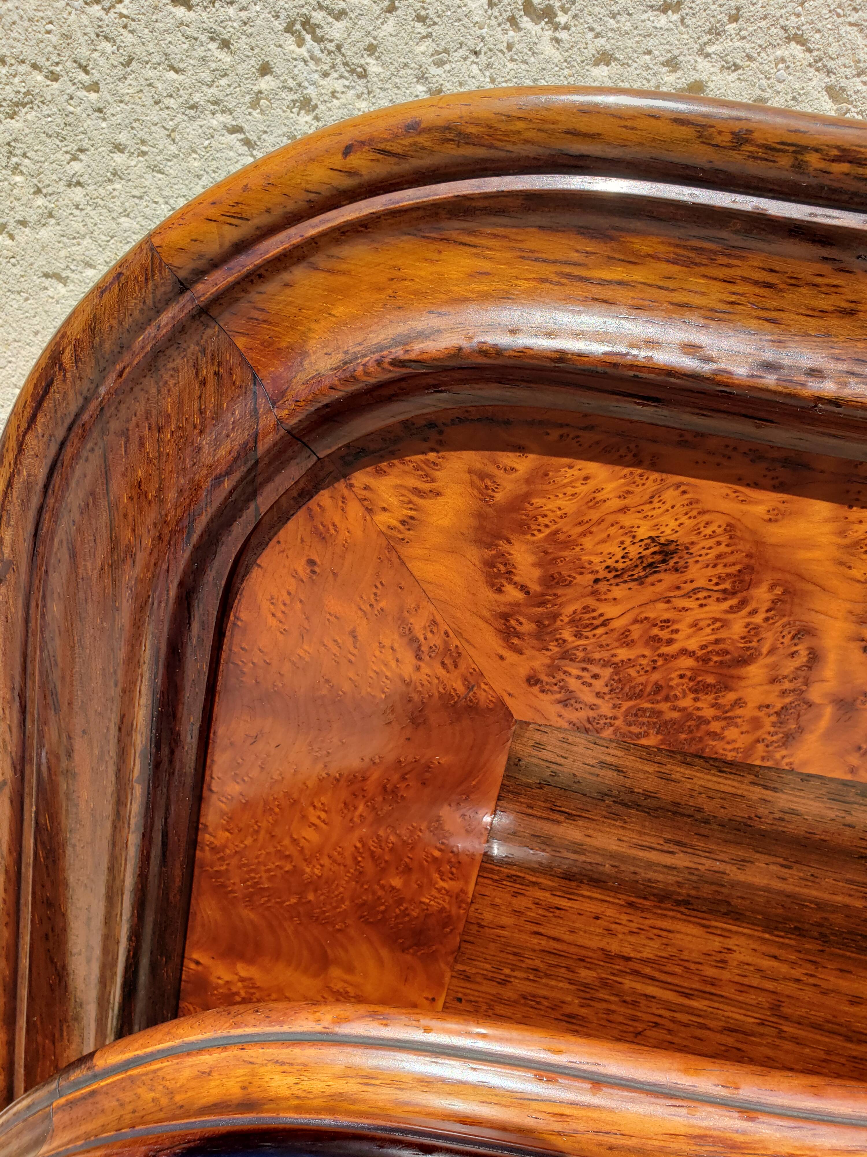 Bed in solid walnut and very old walnut burl