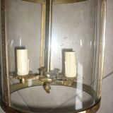 Antique glass and brass lantern pendant light, 3 lights