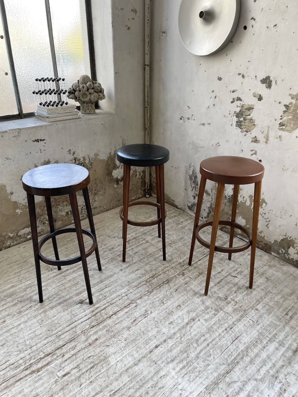 Set of three high bistro stools