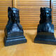 Pair of fireplace chenets raphaël man's head black cast iron vintage #e236