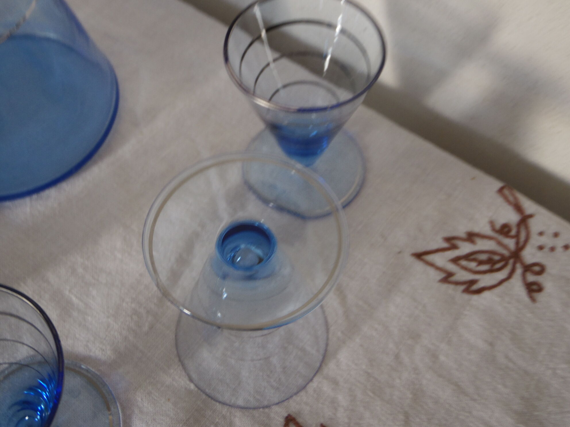 Service a liqueur verre bleu et argent vintage 50's