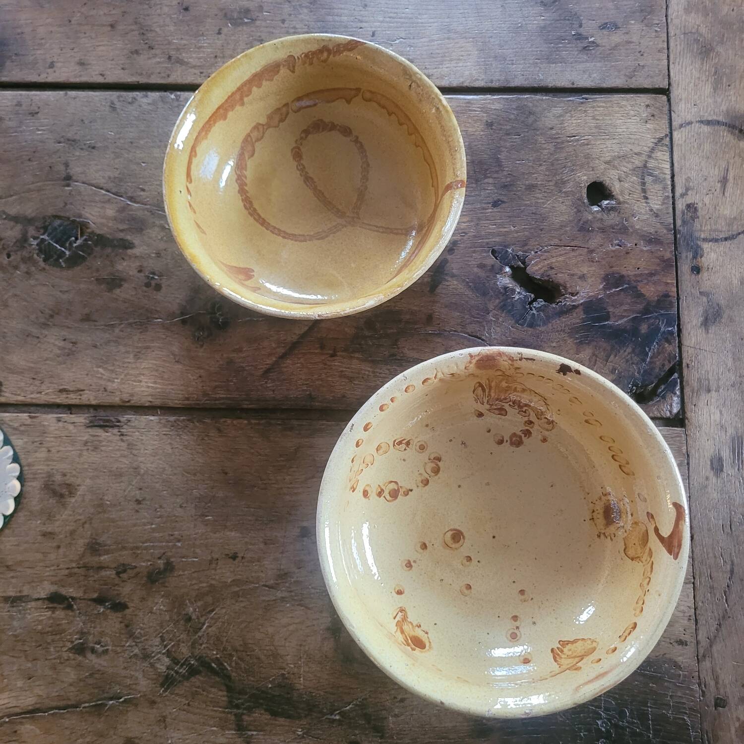 Two rustic glazed earthenware salad bowls, French craftsmanship, circa 1