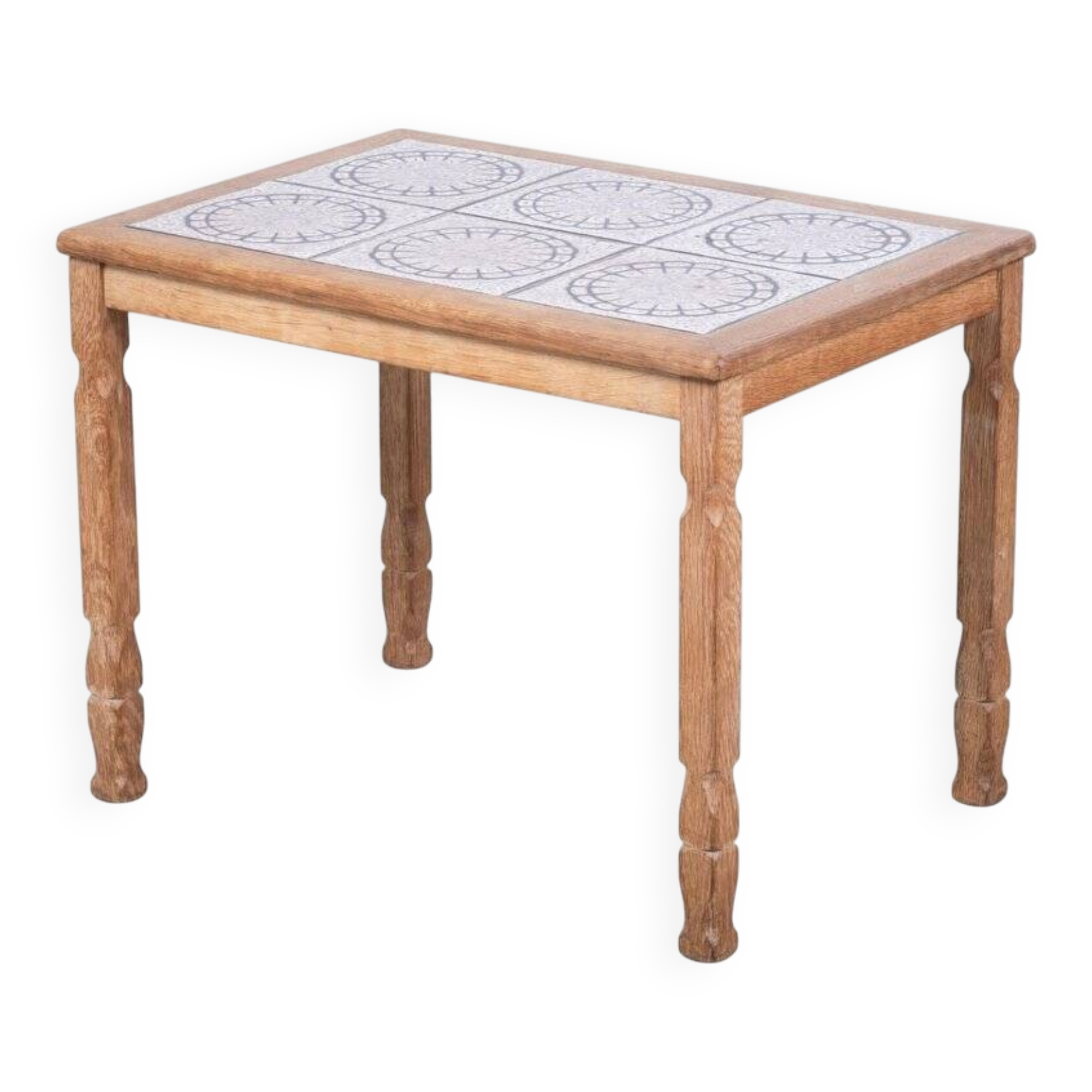 Brutalist Oak Side Table with Tiles, Denmark, 1960s