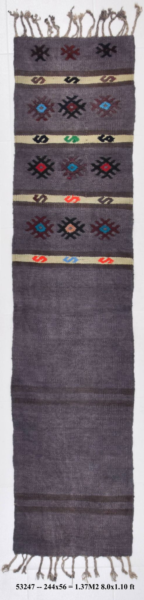 2x8 Grey Turkish Kilim Rug For Hallway, 56x244 Cm