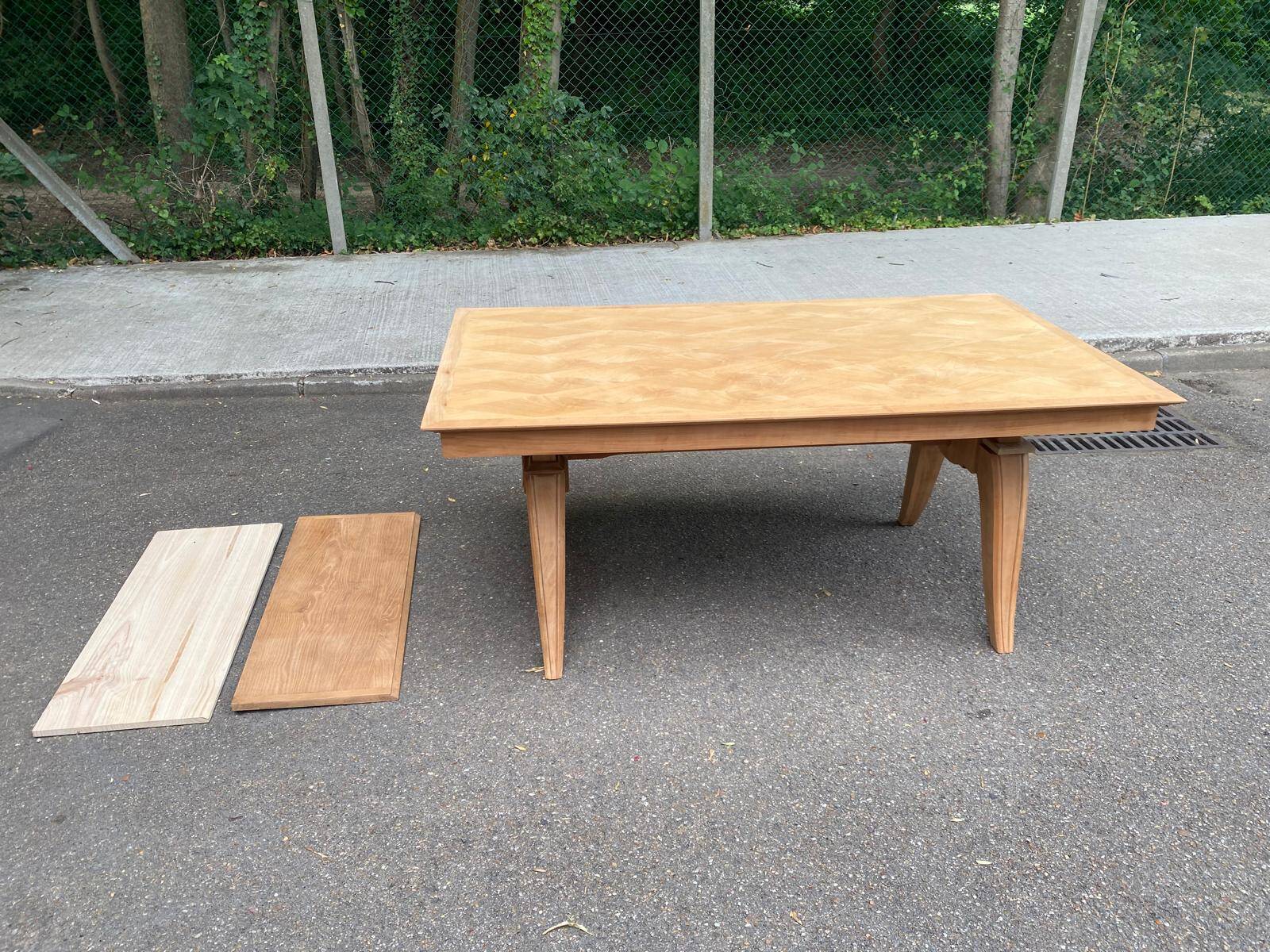 Renovated 1950s wooden Art Deco extendable dining table.
