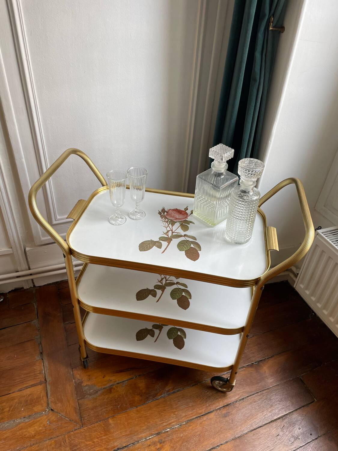 Golden trolley on wheels