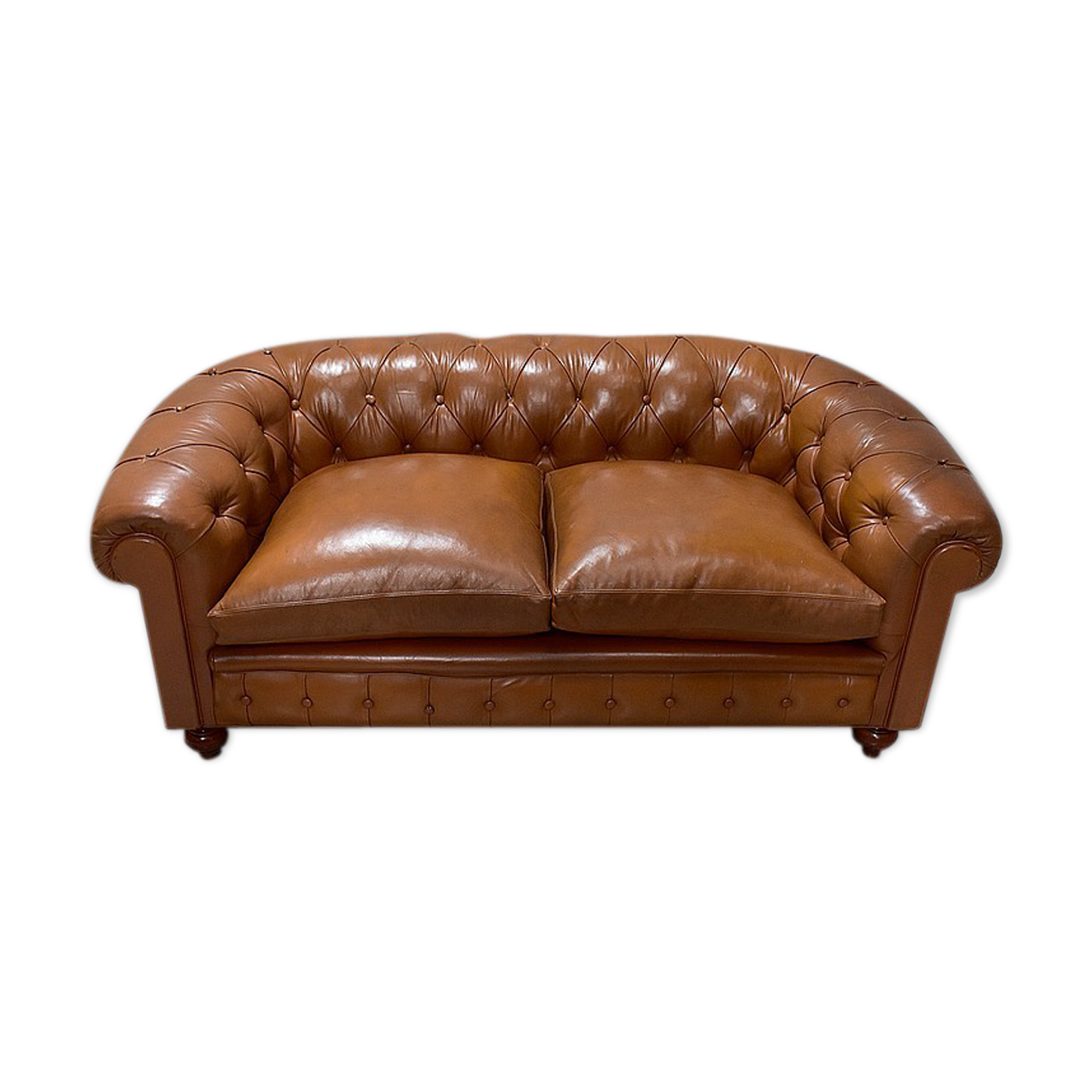 Chesterfield padded leather sofa - late 19th century