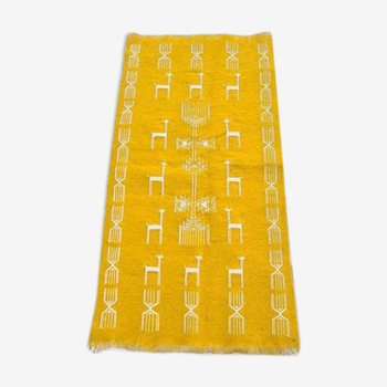 Tapis jaune et blanc fait main 72x128cm