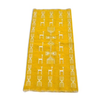 Tapis jaune et blanc fait main 72x128cm