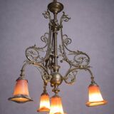 Noverdy Art Nouveau Chandelier – Bronze and Glass Tulips –