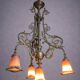Lustre Art Nouveau Noverdy – Bronze et Tulipes en Verre –