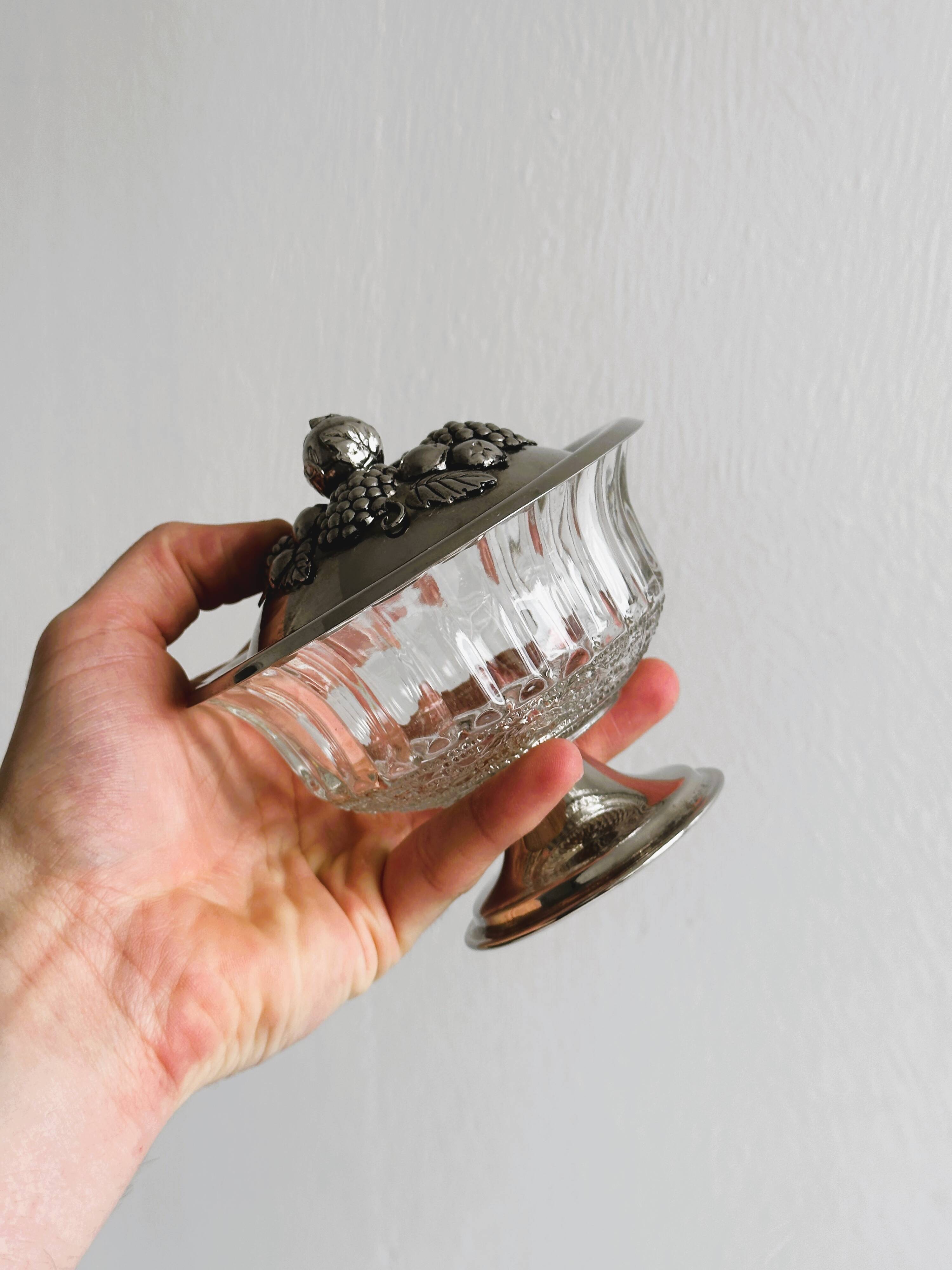 Antique sugar bowl in pressed glass and silver-plated metal