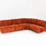Canapé modulable vintage italien Giuseppe Munari en velours orange, Italie, années 1970