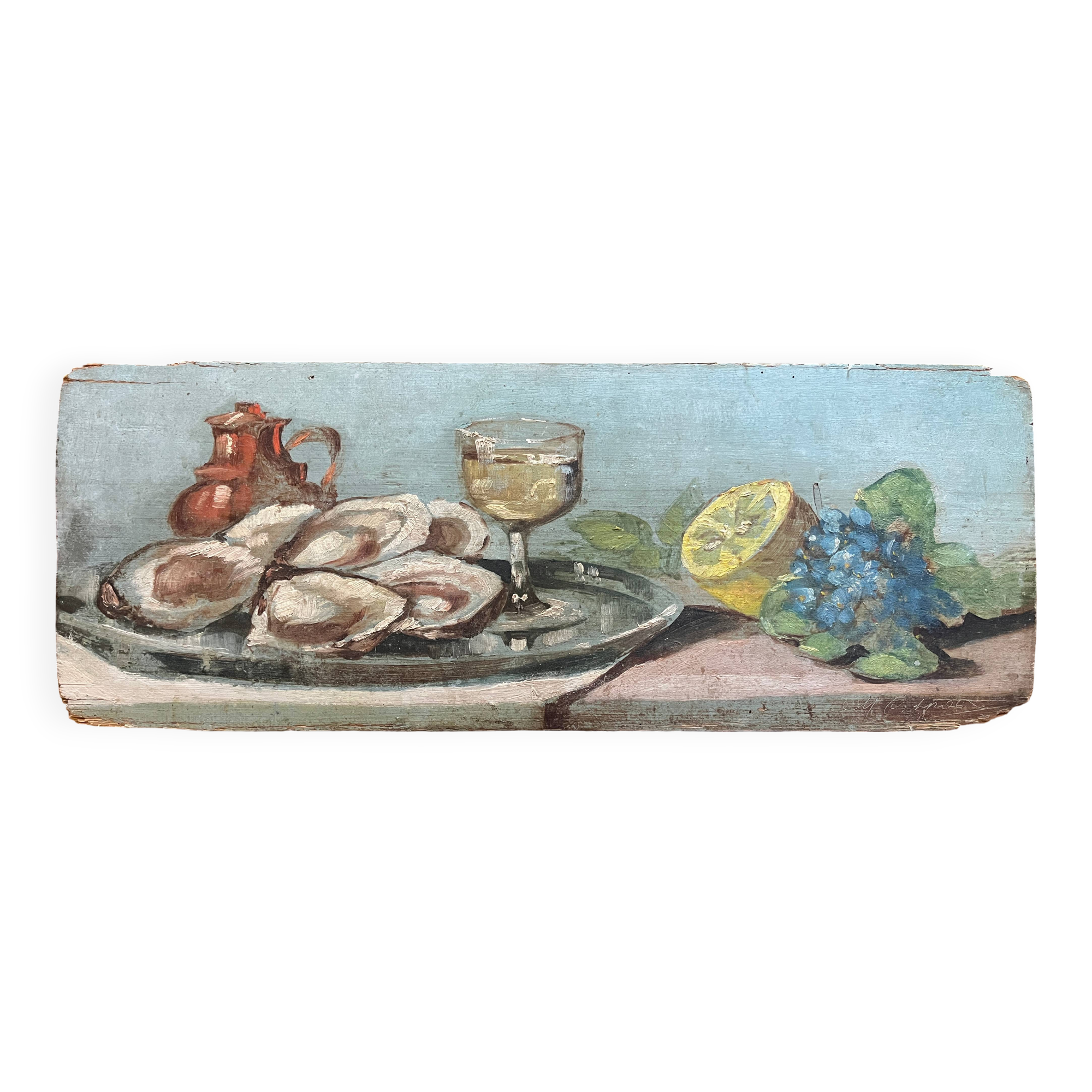 HSP painting Still life with oysters and lemon signed (to be deciphered) early X
