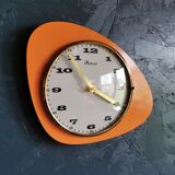 Vintage formica clock asymmetrical silent wall clock "Mervex orange"