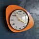 Vintage formica clock asymmetrical silent wall clock "Mervex orange"