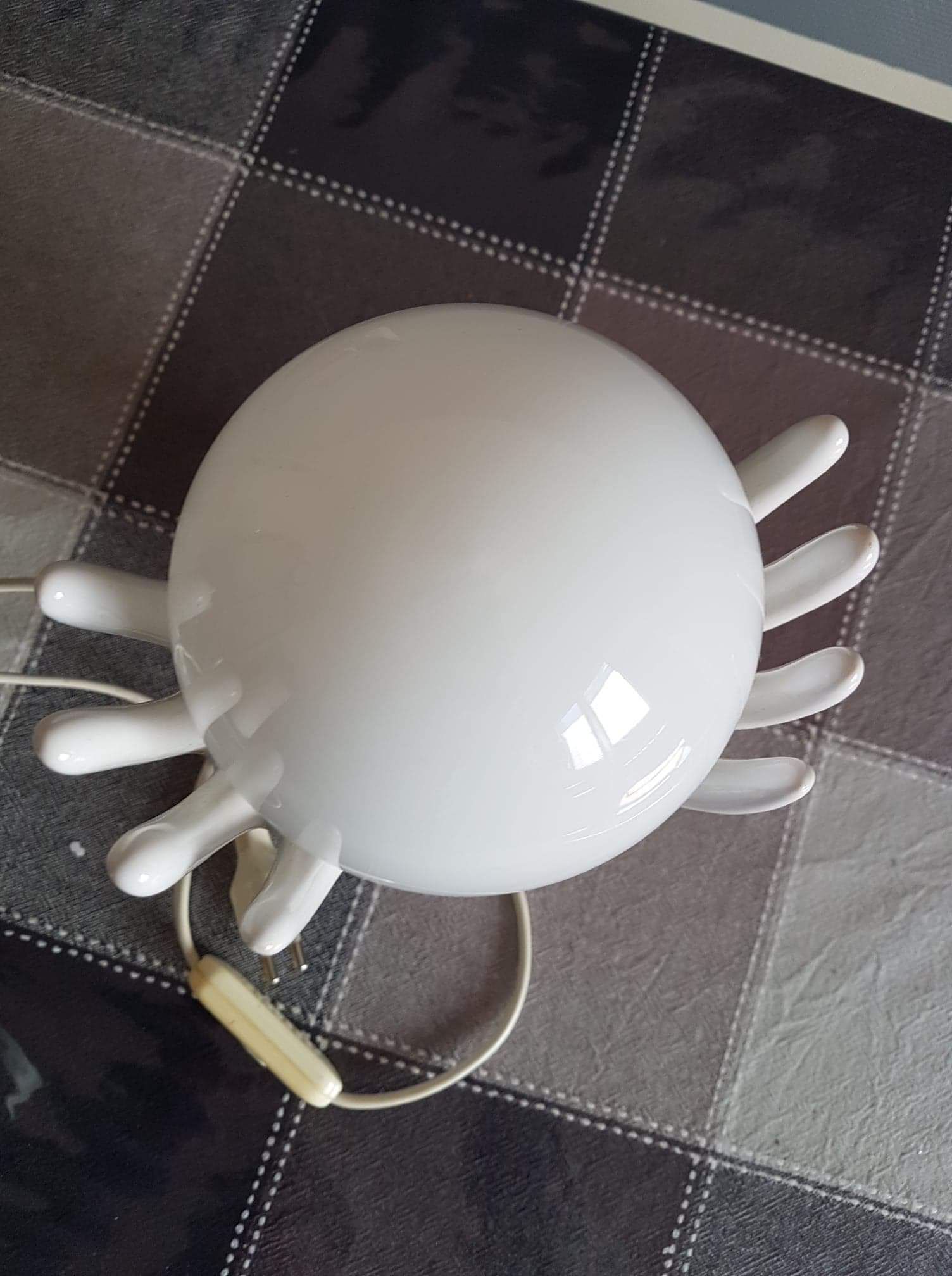 Vintage hand lamp ceramic white with opaline globe