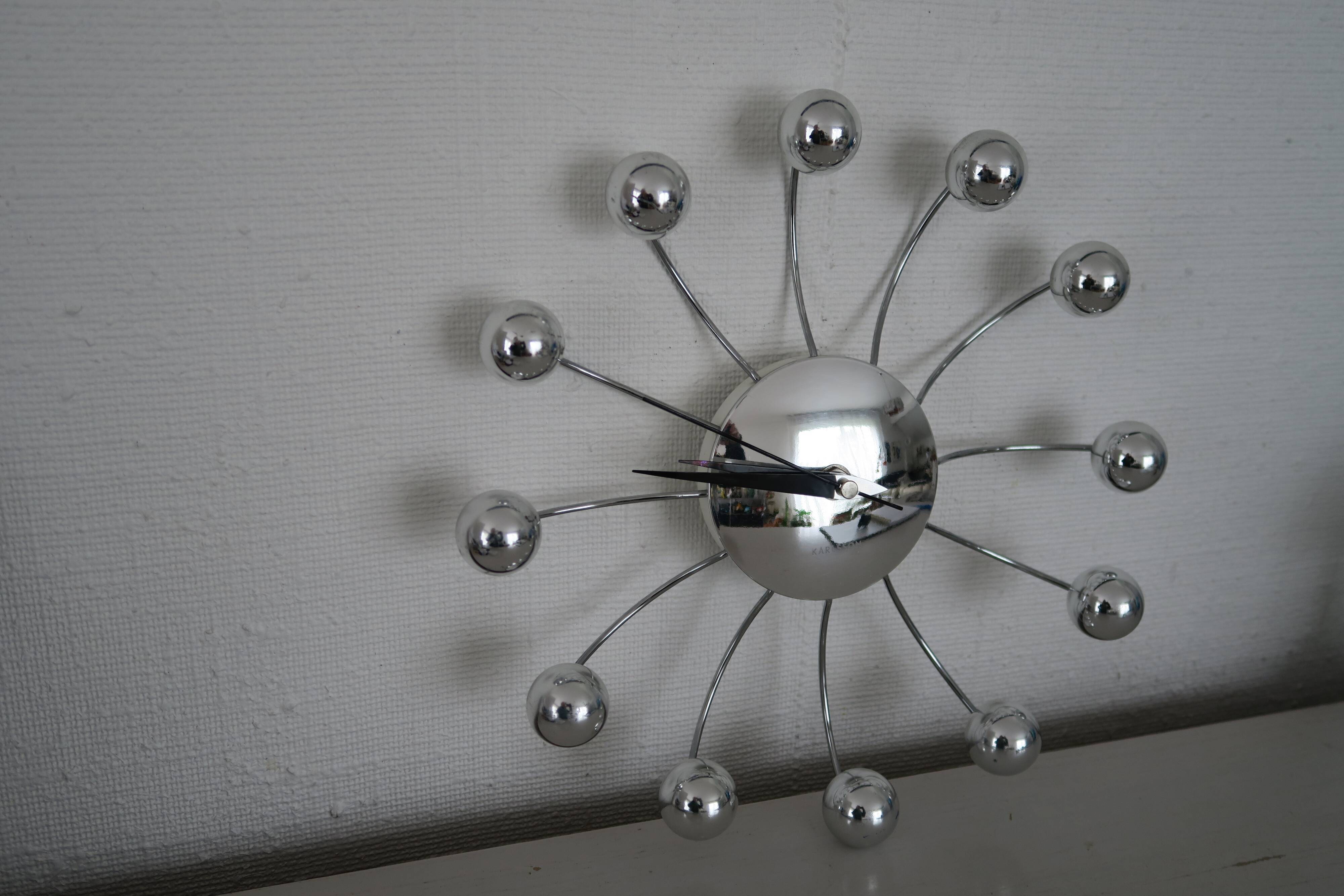 Wall clock spider chrome design karlsson vintage 1970-80