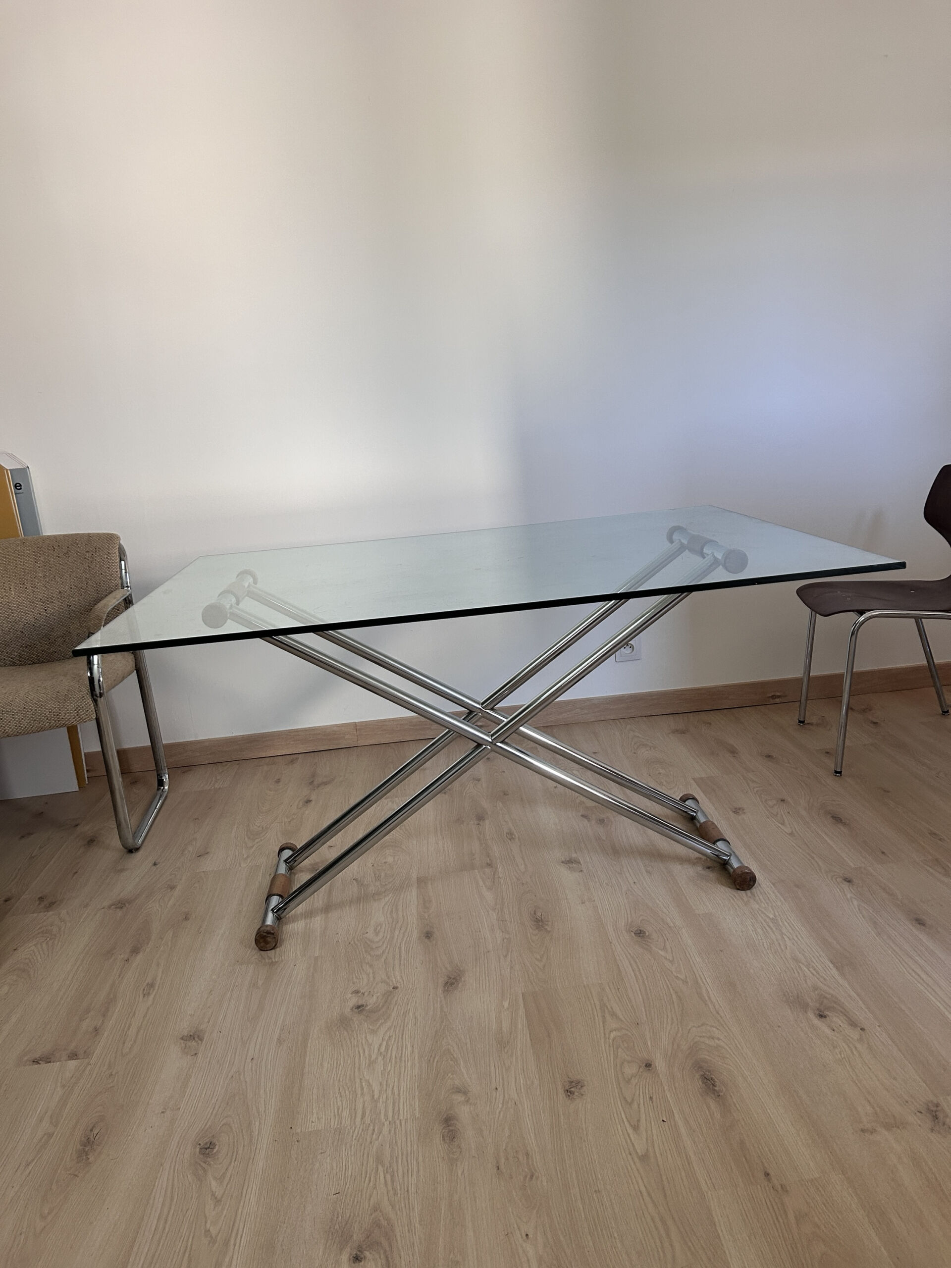 Large liftable/modular coffee table "Up & Down" vintage – Italian design glass & chrome