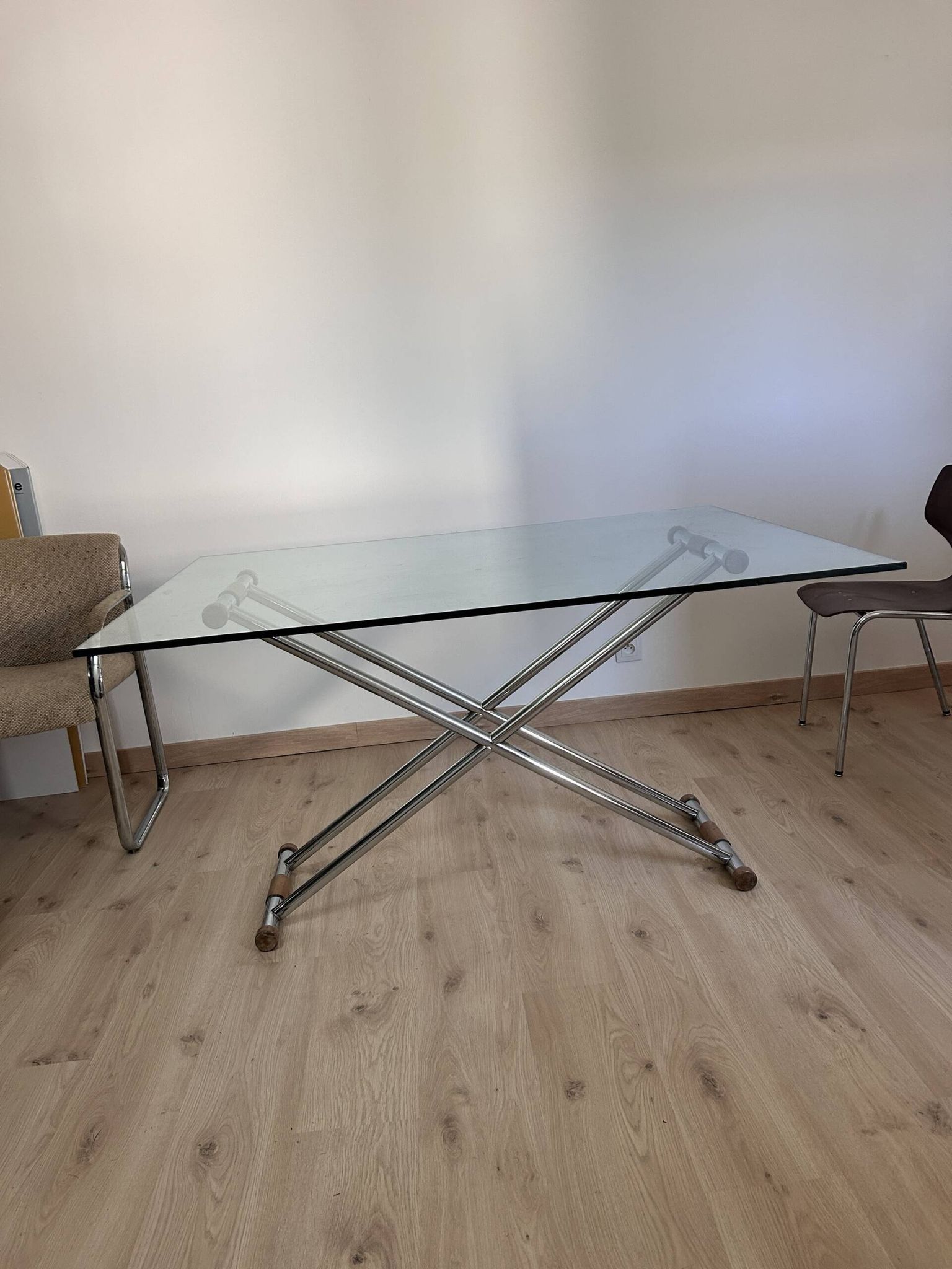 Grande table basse relevable / modulable « Up & Down » vintage – Design italien verre & chrome