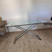 Grande table basse relevable / modulable « Up & Down » vintage – Design italien verre & chrome