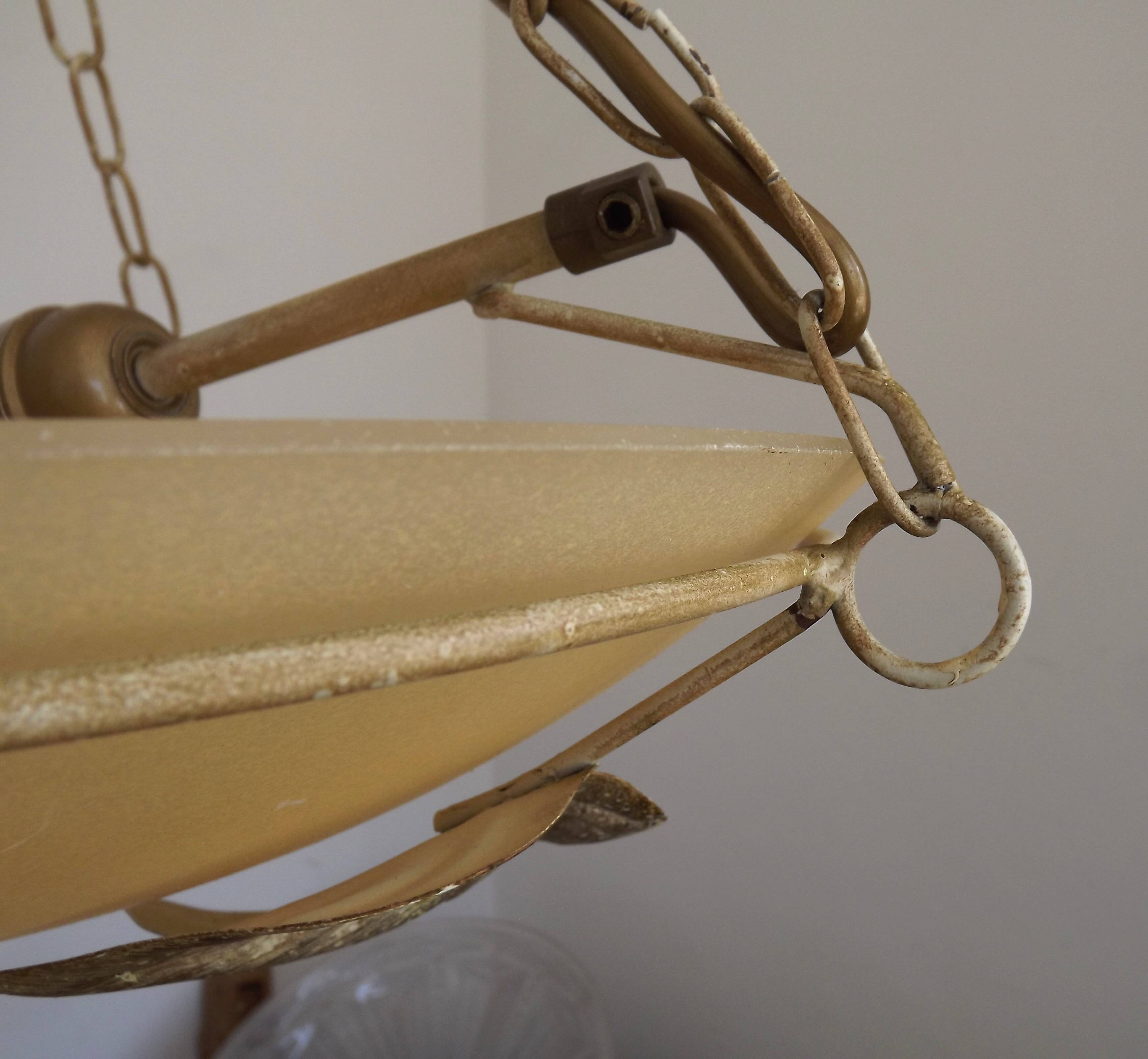 Italian Metal Ceiling Light Gold Leaf Detail Frosted Glass Bowl Shade
